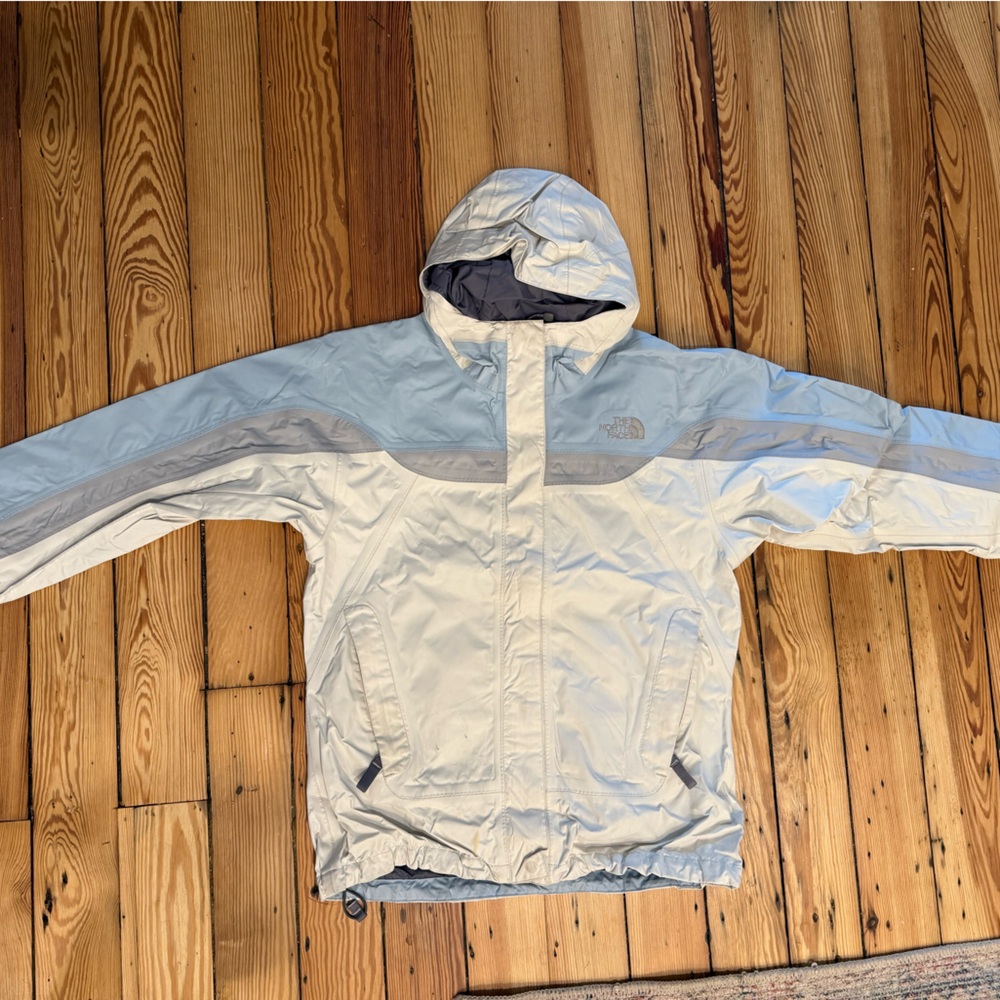 The North Face Light Gray and White Hooded Jacket